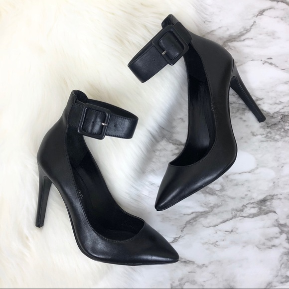 Aldo Shoes - Aldo Black Leather Ankle Strap Heels